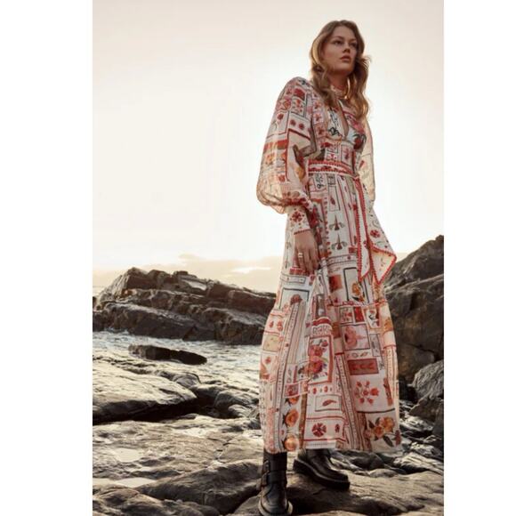 Kate Ford Dresses & Skirts - Kate Ford Cleome Gown Ramie Maxi dress Size 2 patchwork print Boho Chic prairie